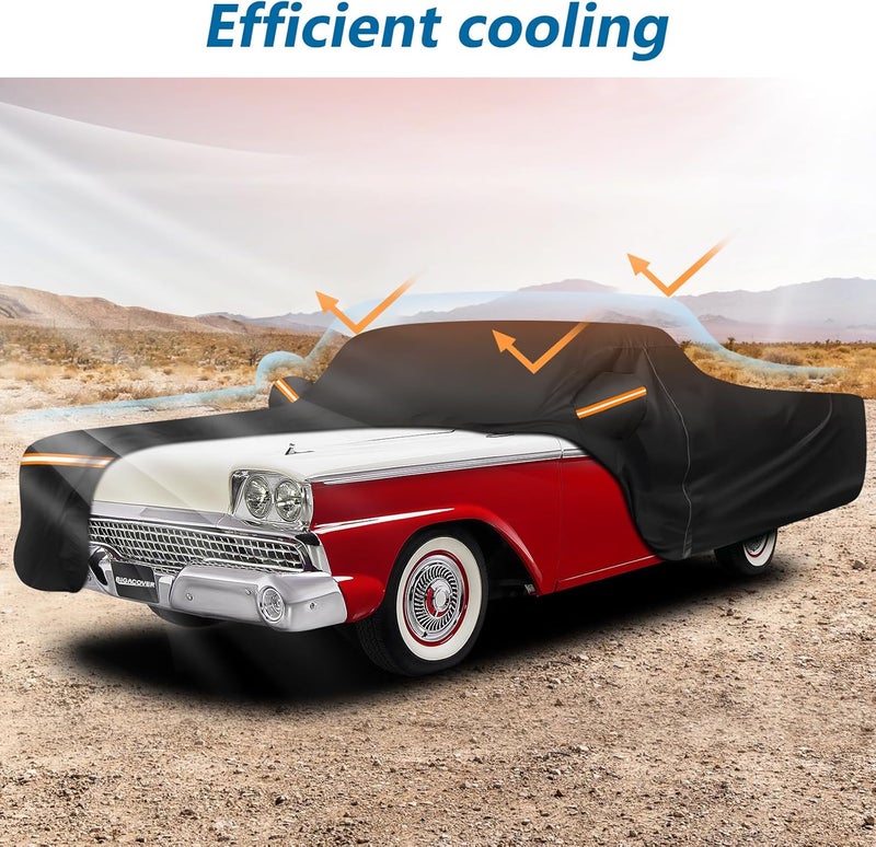 BIGACOVER Car Cover for Ford Ranchero 1957-1959 1968-1979, Waterproof 210D Oxford Cloth and Cotton Cover Outdoor Full Car Covers with Zipper Windproof Heavy Duty All Weather Protectio - Image 4